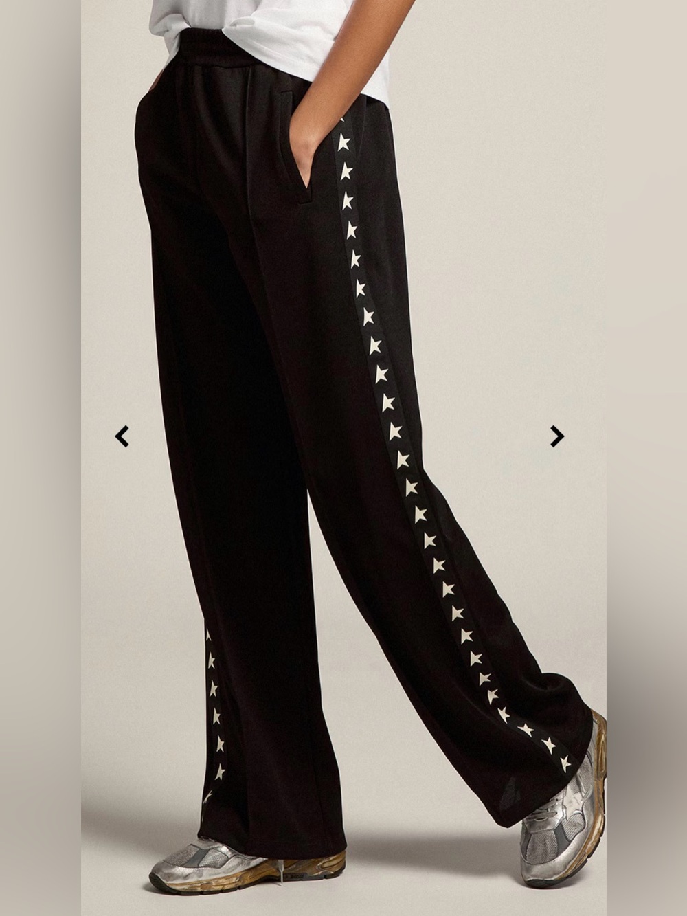 Golden Goose Black Track Pants with Star Detail, Size Small